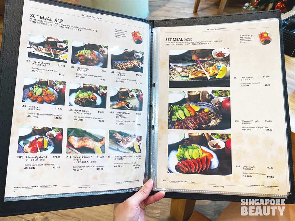 menu of Kai Sushi & Robatayaki