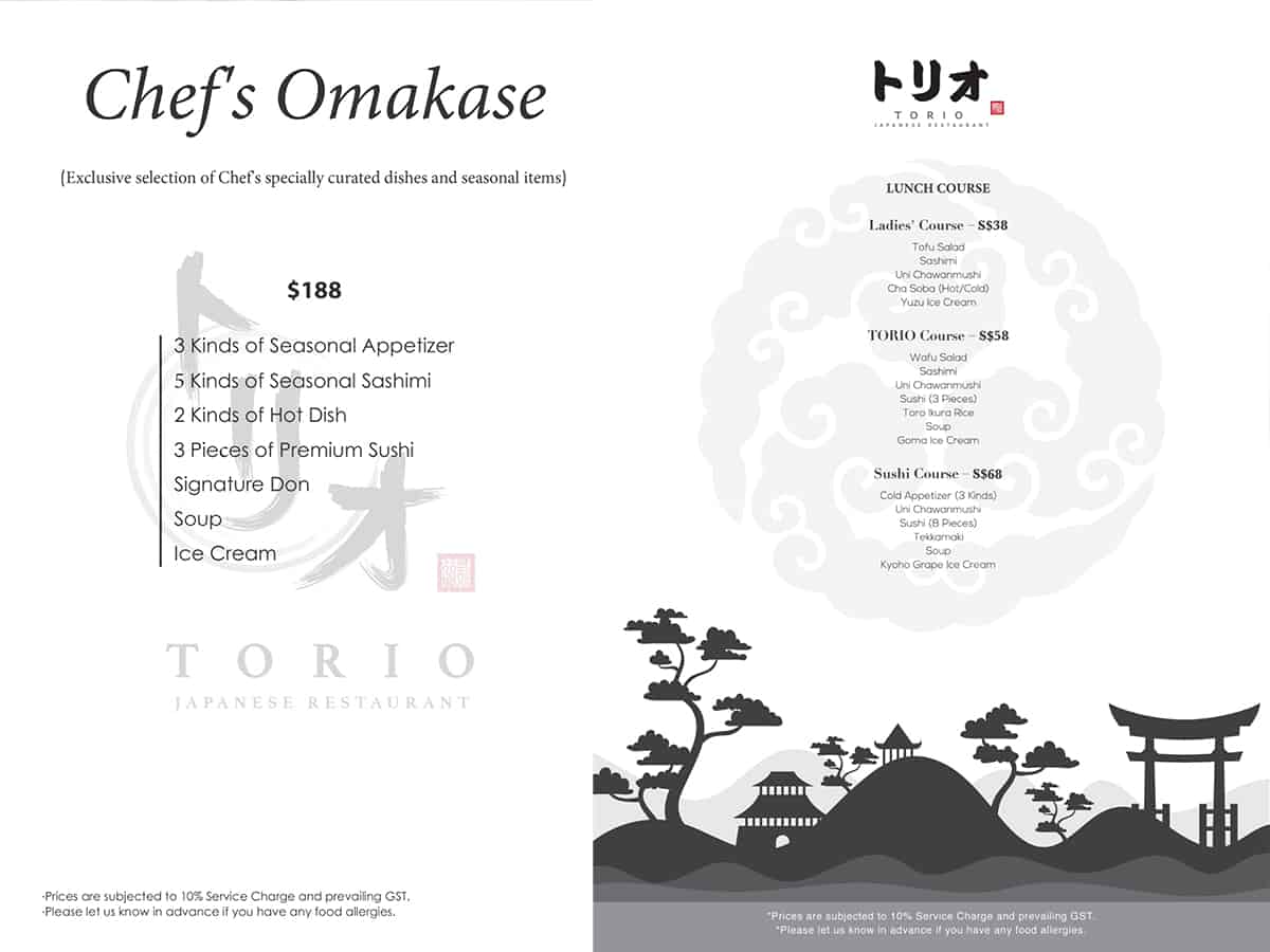 torio japanese restaurant menu